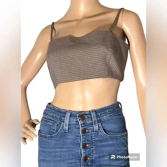 House Of Harlow 1960 Houndstooth Bralette Top With Smocked Back Adjustable Strap - Picture 1 of 6